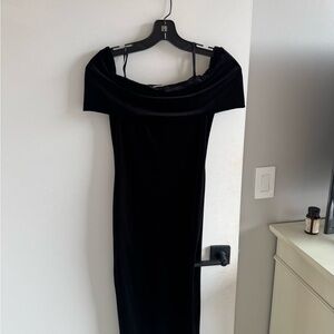 BCBGeneration Black Off-Shoulder Velvet Midi Dress